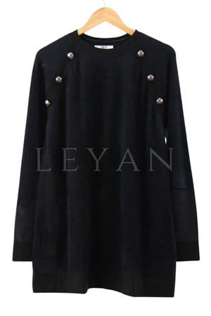 Tığ Triko Düğme Detaylı Tunik- LYN04047 Siyah