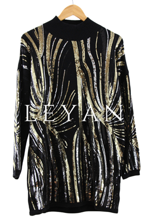 Tığ Triko Desenli Payetli Tunik- LYN04054 Siyah