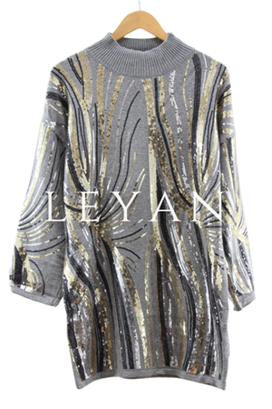 Tığ Triko Desenli Payetli Tunik- LYN04054 Gri
