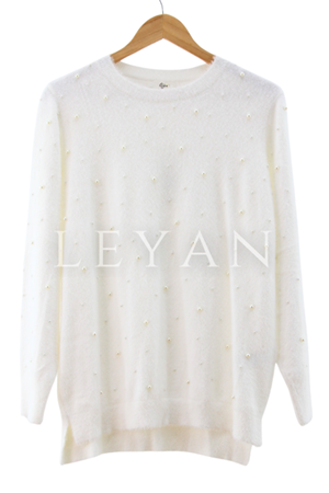 Tığ Triko İnci Detaylı Tunik- LYN04056 Ekru