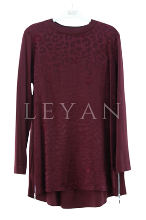 Nuss Leopar Desenli Merserize Tunik- LYN04069 Bordo