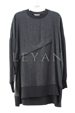 Nuss Merserize Detaylı Desenli Tunik- LYN04006 Antrasit