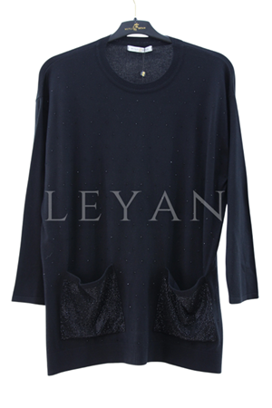 Mutlu Ertan Taşlı Triko Bluz- LYN04067 Siyah