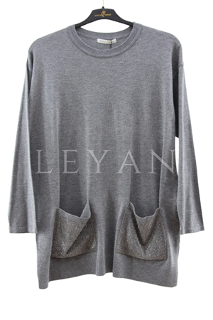 Mutlu Ertan Taşlı Triko Bluz- LYN04067 Gri