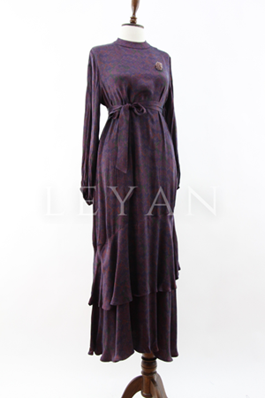 Orhan Store Desenli Qupra Elbise- LYN04065 Bordo