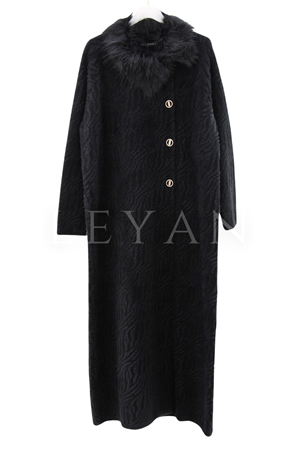 Mutlu Ertan Yakası Kürklü Zebra Desen Pardesü- LYN04083 Siyah