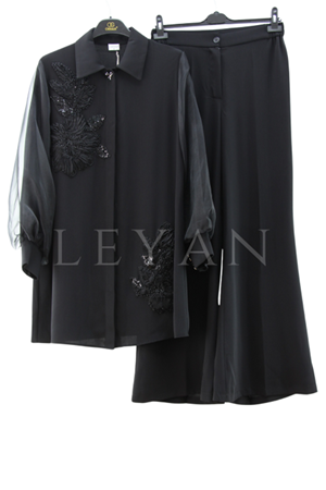 Orhan Store Kolları Organze Takım- LYN03833 Siyah