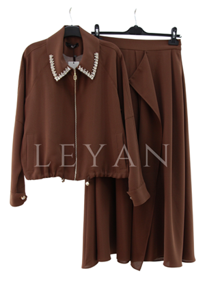 My312 Yakası Taşlı Takım- LYN04058 Kahve