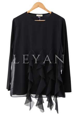 Yandan Şifon Volanlı Bluz- LYN04101 Siyah