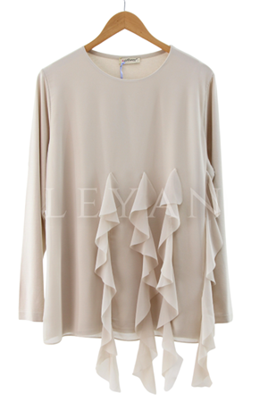 Yandan Şifon Volanlı Bluz- LYN04101 Bej