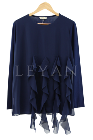 Yandan Şifon Volanlı Bluz- LYN04101 Lacivert