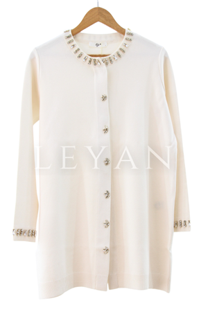 Tığ Triko Taş Detaylı Rayon Ceket- LYN04087 Krem