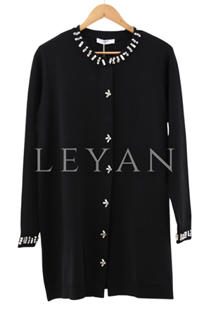 Tığ Triko Taş Detaylı Rayon Ceket- LYN04087 Siyah