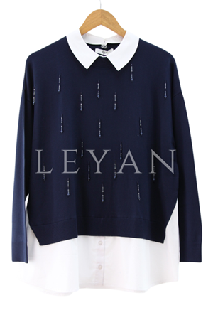 Tığ Triko Boncuk İşlemeli Tunik- LYN04099 Lacivert