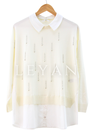 Tığ Triko Boncuk İşlemeli Tunik- LYN04099 Ekru