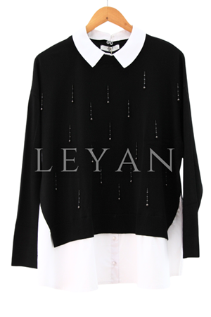 Tığ Triko Boncuk İşlemeli Tunik- LYN04099 Siyah