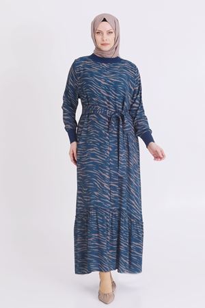 Behrem Desenli Elbise- LYN03353 Petrol