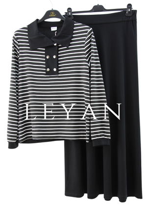Orhan Store Çizgili Etekli Takım- LYN04114 Siyah