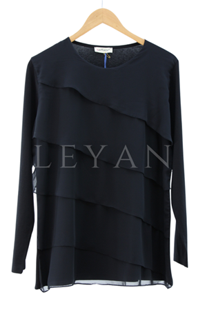 Çapraz Katkat Şifonlu Bluz- LYN04110 Siyah
