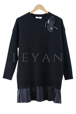 Tığ Triko Deri Piliseli Triko Tunik- LYN04112 Siyah