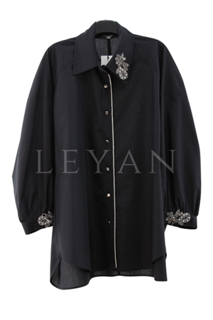 My312 Şeritli Taşlı Gömlek- LYN03897 Siyah