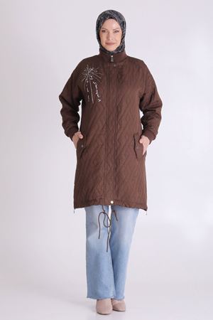 Behrem İşleme Detaylı Kapitone Kap- LYN04115 Kakao