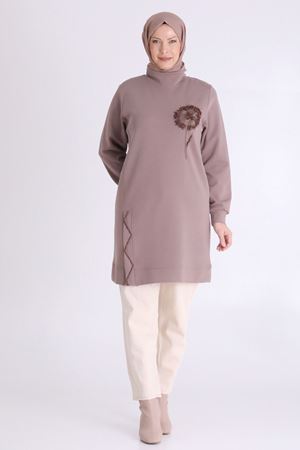 Behrem Taş İşlemeli Tunik- LYN04105 Kestane