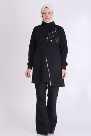 Behrem Taş İşlemeli Tunik- LYN04113 Siyah