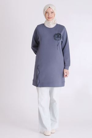 Behrem Taş İşlemeli Tunik- LYN04105 Duman Mavi