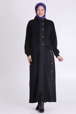 Behrem Paraşüt Detaylı Ferace- LYN04117 Siyah