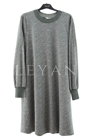 Dule Ribanalı Desenli Tunik- LYN04120 Yeşil