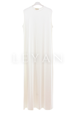 Penye Kolsuz İçlik Elbise- LYN04136 Ekru