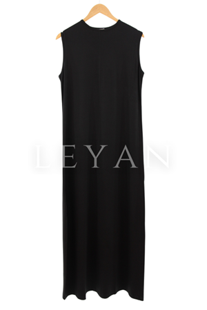 Penye Kolsuz İçlik Elbise- LYN04136 Siyah
