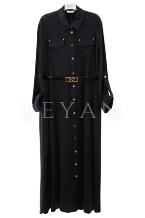 Nuss Düğmeli Qupra Elbise- LYN04141 Siyah