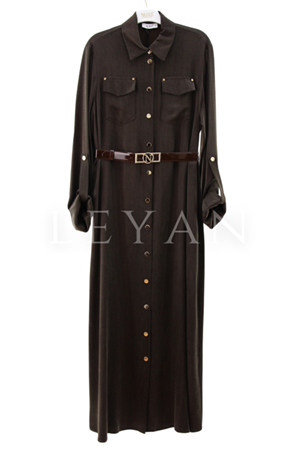 Nuss Düğmeli Qupra Elbise- LYN04141 Kahve