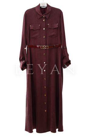 Nuss Düğmeli Qupra Elbise- LYN04141 Bordo