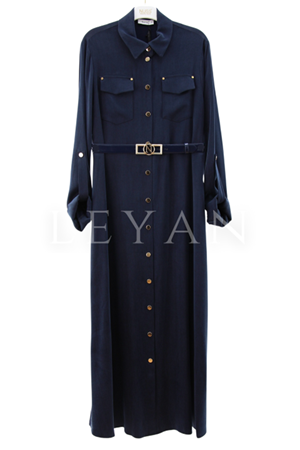Nuss Düğmeli Qupra Elbise- LYN04141 Lacivert