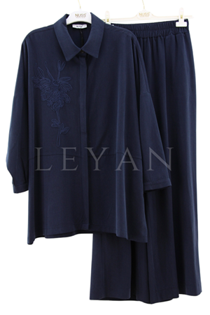 Nuss Nakışlı Tensel Takım- LYN04143 Lacivert