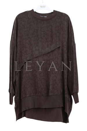 Nuss Merserize Detaylı Desenli Tunik- LYN04006 Kahve