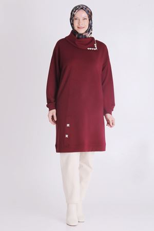 Behrem Taş Detaylı Tunik- LYN04148 Vişne