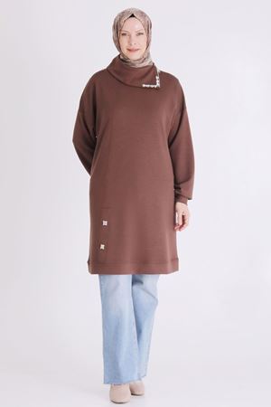 Behrem Taş Detaylı Tunik- LYN04148 Kakao
