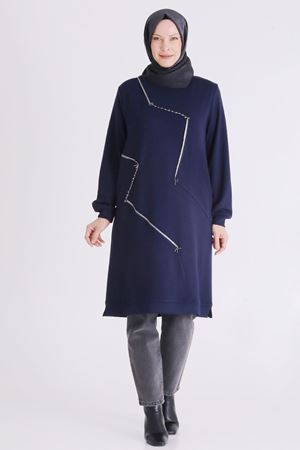 Behrem Boncuk İşlemeli Tunik- LYN04147 Lacivert