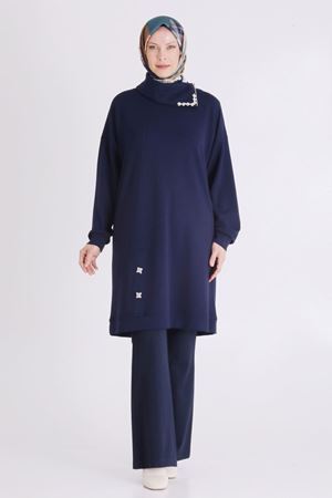 Behrem Taş Detaylı Tunik- LYN04148 Lacivert