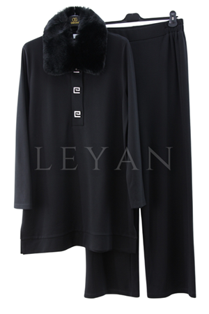 Orhan Store Kürk Yakalı Takım- LYN04140 Siyah
