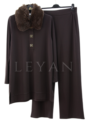 Orhan Store Kürk Yakalı Takım- LYN04140 Kahve