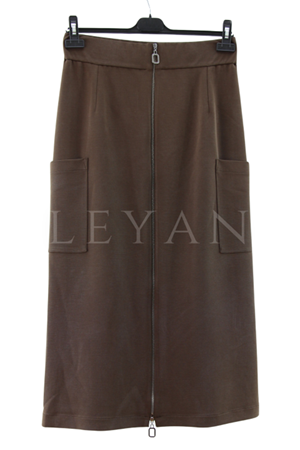 Sentez Cep Detaylı Fermuarlı Etek- LYN04150 Kahve