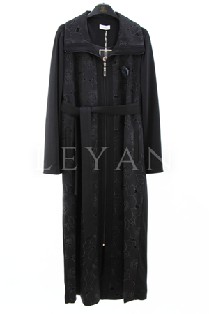 Orhan Store Çiçek Figürlü Pardesü- LYN04156 Siyah