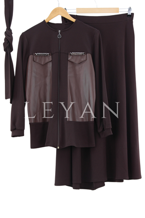 Zincir Detaylı Derili Etekli Takım- LYN01764 Kahverengi