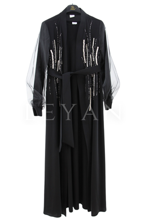Orhan Store İşleme Detaylı Abaya Takım- LYN04161 Siyah