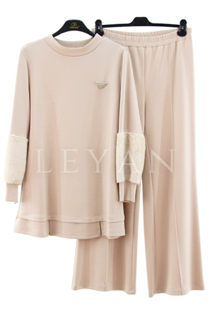 Orhan Store Kolu Kürk Detaylı Takım- LYN02896 Bej